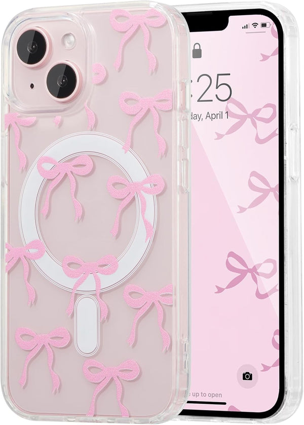 UEEBAI Magnetic for iPhone 15 Case, Bow Case Compatible with MagSafe, Wireless Slim
