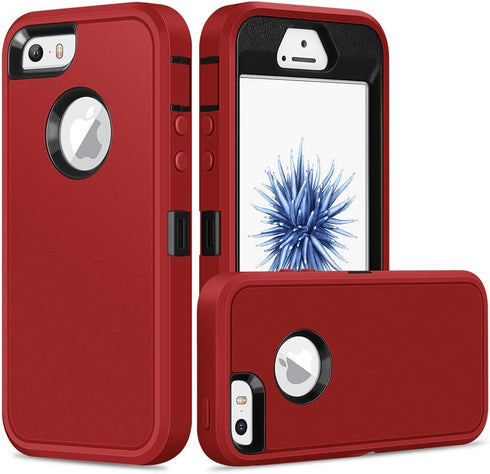 Jelanry for iPhone 5/5S/SE 1st Generation Case, Heavy Duty Rugged Shockproof Dual Layer Protective Shell, Red