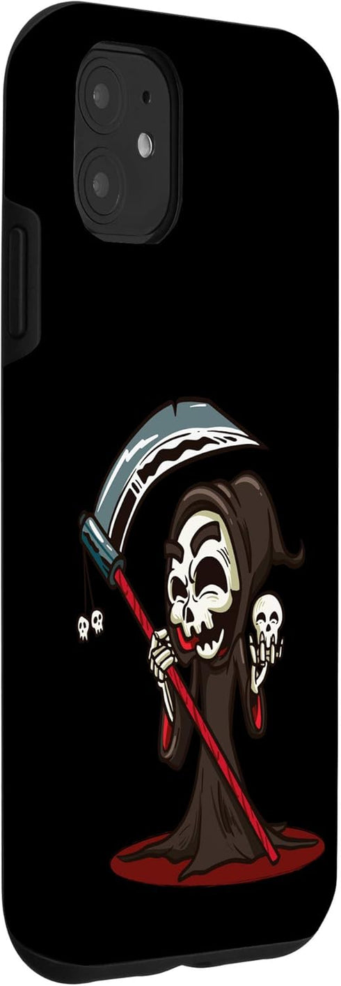 iPhone 11 Cute Grim Reaper Holding a Scythe and Skull Gift Case