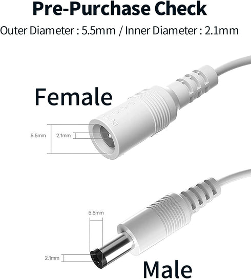 Tonton 33Ft 10M 5.5mm 2.1mm 5521 12V 2 Pack) Power Extension Cable x DC Female to Male Compatible with DC Adapter Cord