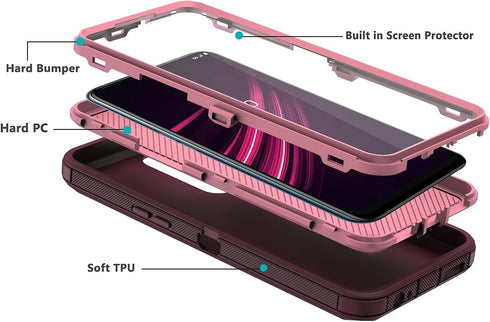 Annymall for T-Mobile Revvl V Plus 5G Case, Full Body Heavy Duty Shockproof Triple Layer with Built-in Screen Protector