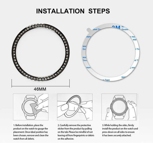 Bands for Samsung Galaxy Watch 4 Classic (46mm), 20mm Luxury Rhinestone Metal Bracelet with Bezel Ring