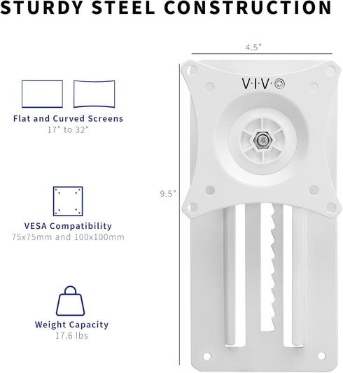 VIVO MOUNT-VW01AW Height Adjustable Single Monitor Wall Mount, 17 to 32 inch, Fits 1 Screen Max VESA 100x100mm, White
