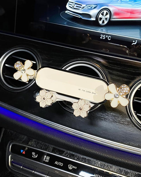 Elegant Flower Crystal Air Vent Phone Holder, Car Cellphone Mount Clip, Nice Gift for Smartphone (White Flower)