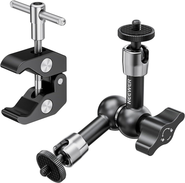 NEEWER 6"/15cm Adjustable Magic Arm with Super Clamp, 1/4" & 3/8" Threads for Flash/LED Light/Microphone/Monitor