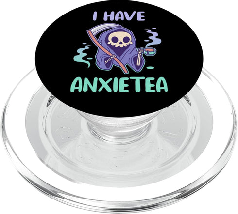 PopSockets PopGrip for MagSafe - I Have Anxietea - Cute Kawaii Grim Reaper With Tea