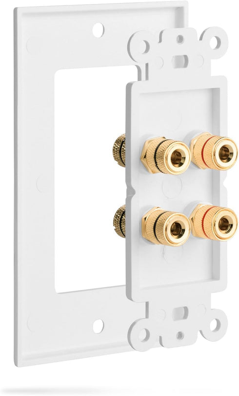 Fosmon Home Theater Wall Plate - Premium Gold Plated Copper Banana Binding Post Coupler Type (White) (Two Speaker)