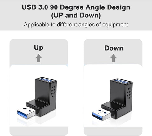 USB 3.0 Adapter 90 Degree Male to Female Combo, Vertical Up and Down Angle Coupler Connector