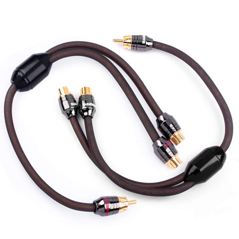 1 Male to 2 Female RCA Y Adapter Splitter Connector (2 Pack) - 1ft