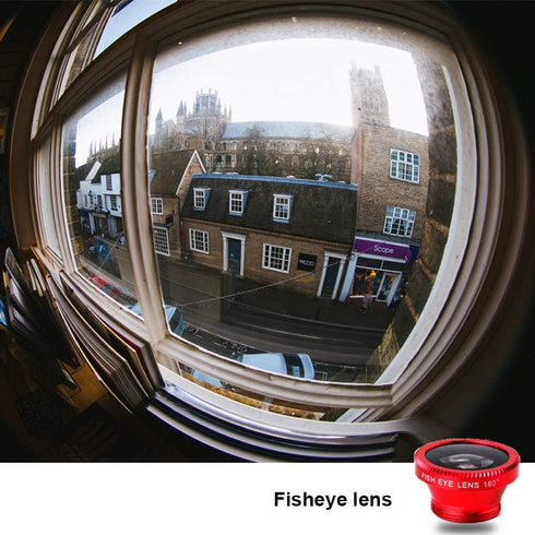 3 in 1 Cell Phone Camera Lens Kit, Universal Wide Angle Macro Fisheye Lens for Smart Phones iPhone Samsung Android (Red)