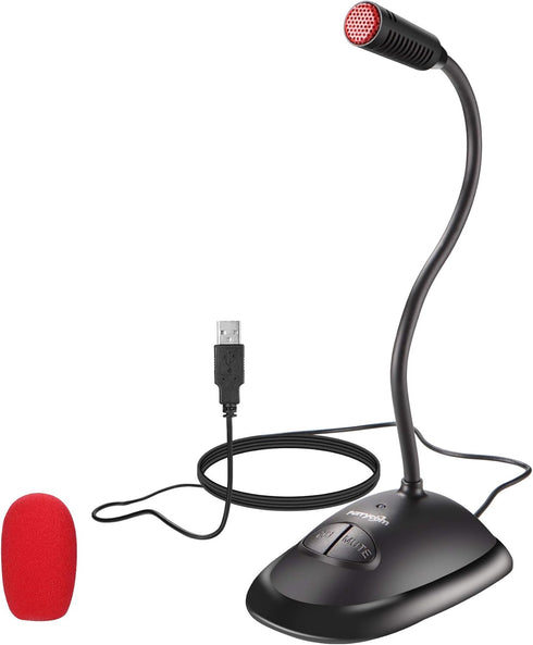 USB Computer Microphone, Plug&Play Cardioid Condenser Mic for PC Laptop, Mute Buttons, LED Indicator, 6ft, Windows/Mac
