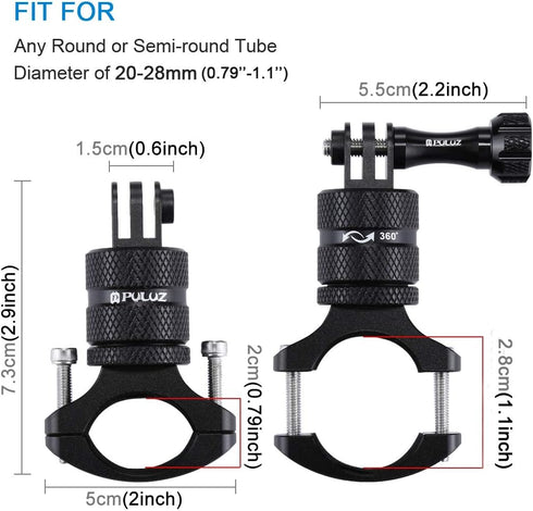 PULUZ Bike Camera Handlebar Mount for GoPro Hero 12/11/10/9/8/7/6, 360 Degree Rotation Aluminum Bicycle Bracket for DJI