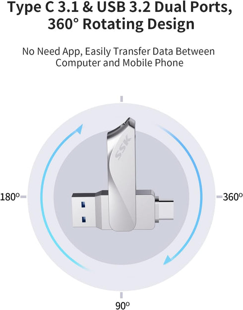SSK 64GB 200MB/s 2 1 3.2 1+ USB C Flash Drive up to Dual Drive in OTG USB A Gen Type C Memory Stick Thumb Drive