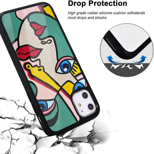 Idocolors Abstract Phone Case for iPhone 13,Face Phone Case Art Colorful Painting Design Protective Cover Shockproof Soft Silicone Hard Back Scratch Resistant Cute Girly Case