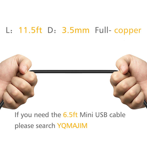 YQMAJIM 11.5 Ft Charging Power Cable for Dash Cam, USB 2.0 to Mini USB Car Charger Adapter for Garmin Nuvi GPS & More