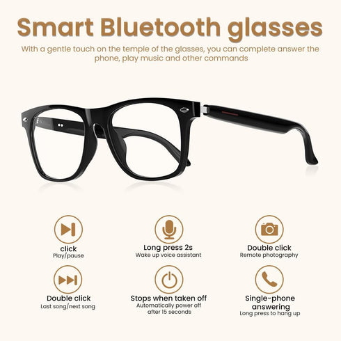 Jacuate Bluetooth Audio Smart Glasses for Women Men,Blue Light Blocking Bluetooth Glasses with Open Ear Speaker,Voice