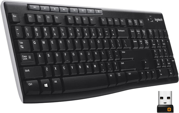 Logitech K270 Wireless Keyboard for Windows, Full-Size 2.4 GHz with Number Pad and 8 Multimedia Keys (Black)