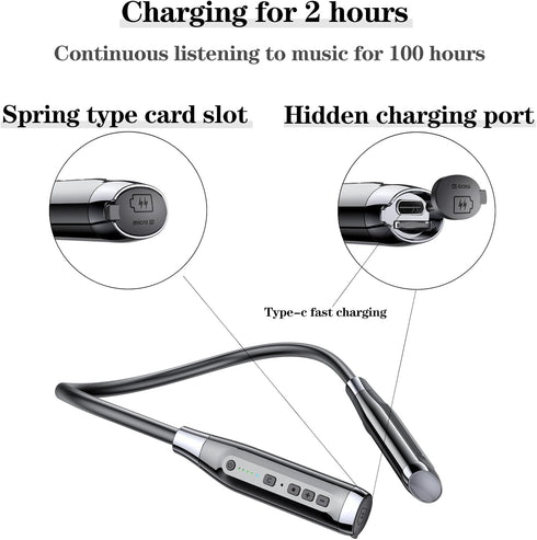 Wireless Bluetooth 5.0 Neck Earbuds, 100 Hours Playback, IPX5 Waterproof Sports Earphones with Microphone, A12
