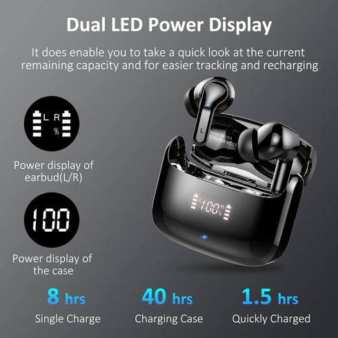 Wireless Earbud Bluetooth Headphones 5.3 - Stereo Bass Earphones 2023 Noise Cancelling, IP7 Waterproof