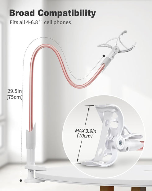 SAIJI Gooseneck Phone Stand for Bed, Long Arm Clip Clamp Mount for Filming, Compatible with 4.0-6.5'' Mobile Cell Phone