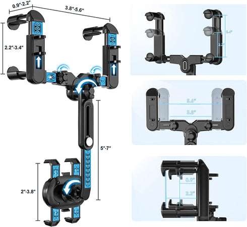 360° Rotatable Rearview Mirror Phone Holder for Car, Retractable Multifunctional Design, Four Corners Fixed Anti-Shake