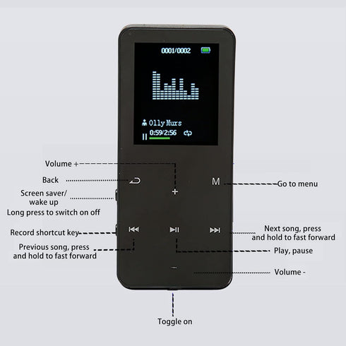 Vikye MP3 8G 4.2 1.8 Inch 128GB Player with Memory, Bluetooth Portable Music Player Noise Reduction with Screen