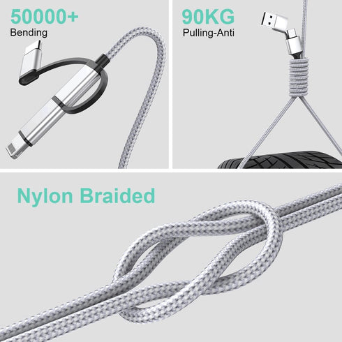 MTAKYI Multi 5 in 1 Universal USB Charging Cable, 3M/10FT USB A/Type C to Lightning+Type C+Micro USB Nylon Braided Sync