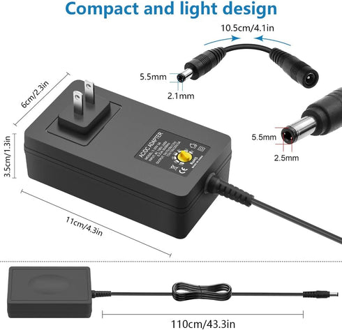 SHNITPWR Universal Power Supply: Adjustable 5V~20V 60W AC Adapter, Multi-Voltage AC Power Adapter with 14 Tips Reverse
