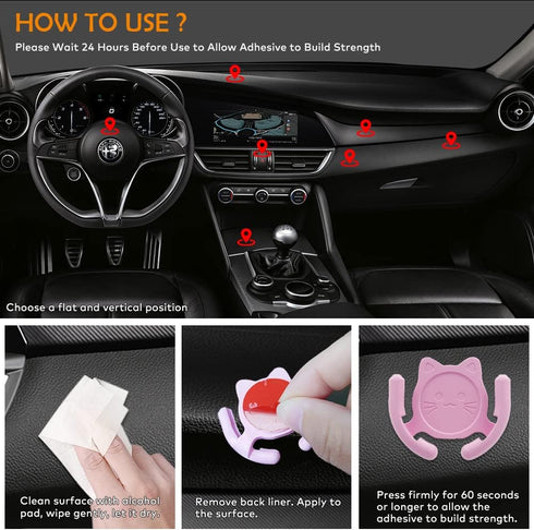 Multi-Surface Car Mount Holder 2 Pack, Compatible with PopSocket Grips, Cute Cat Design with Strong Adhesive Gel Pad