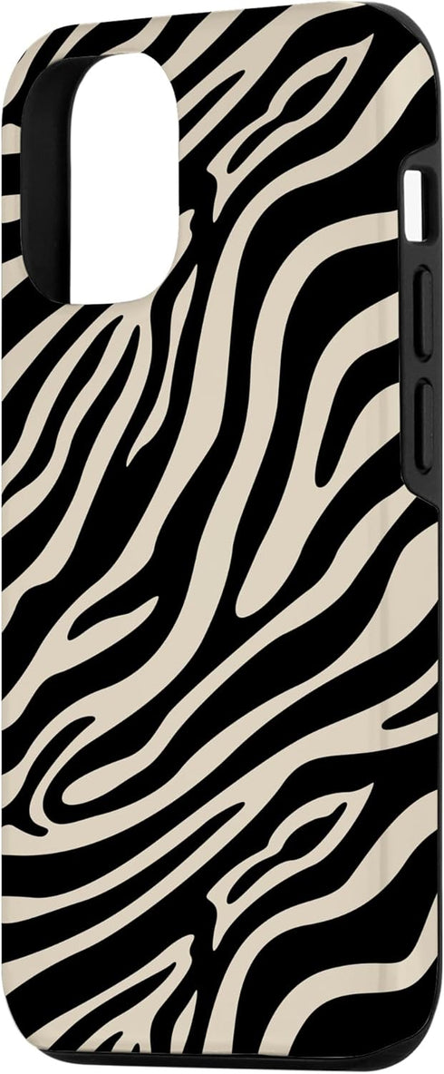 iPhone 13 Zebra Stripes Print Pattern in Black and Beige Case