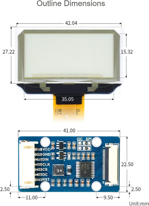 1.51inch 12864 4B/3B+/3A+ SPI/I2C Waveshare Transparent OLED Resolution Compatible with Raspberry Pi Embedded