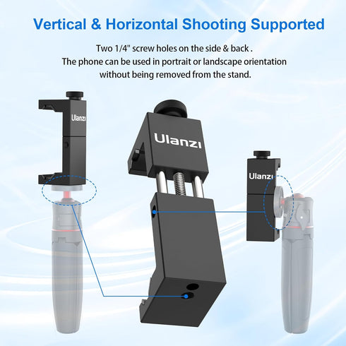 ULANZI ST-02S Aluminum Phone Tripod Mount with Cold Shoe, Universal Metal Adjustable Clamp for iPhone & Samsung