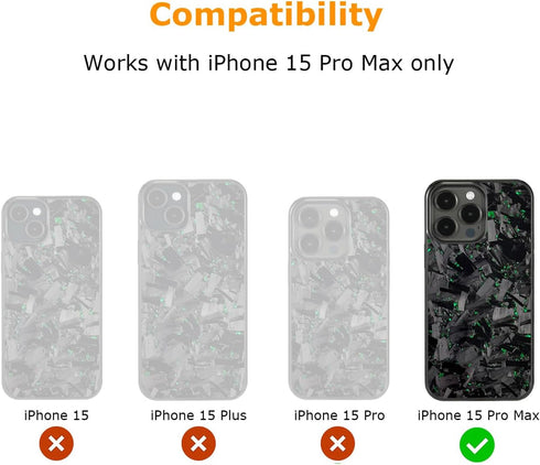molzar Grip Series Case for iPhone 15 Pro Max with Real Forged Carbon Fiber, Glossy Black/Green
