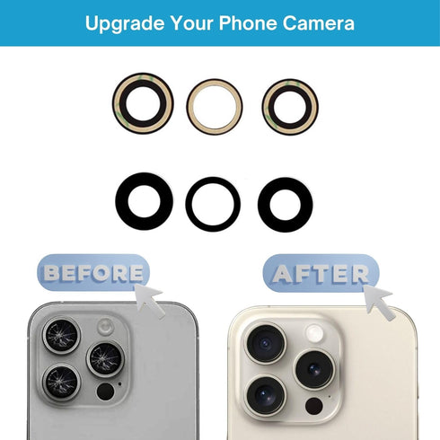 MEEFIX 2pcs/Set 15 Rear Camera Lens Replacement for iPhone Pro Max with Pre-Installed Adhesive & Heat Protective Films