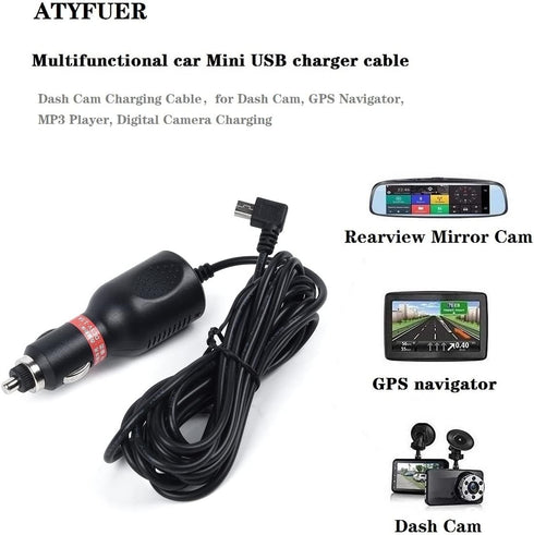 Dash Cam Charger Cable GPS Navigator Power Cord for Dash Cam GPS MP3 Player Charging for 12V Car and 24V Truck.