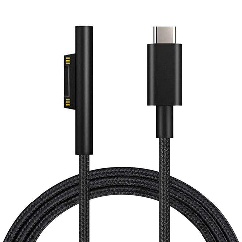 Nylon Braided Charging Cable for Microsoft Surface Pro 7/6/5/4/3/Go3/2/1 & Laptop 4/3/2/1, 6ft, 45W 15V 3A USB-C (Black)