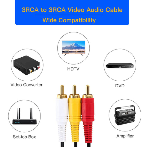 HTDYOO 3 3 Male-4.6 Feet/1PCS RCA Cable, AV Cable Gold Plated, Yellow/White/red connectors Male