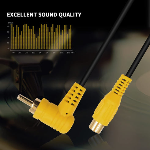 Duttek 90 Degree Short RCA Extension Cable 6in/15cm, 24K Gold-Plated RCA Subwoofer Cable, Male to Female Audio Cable (2