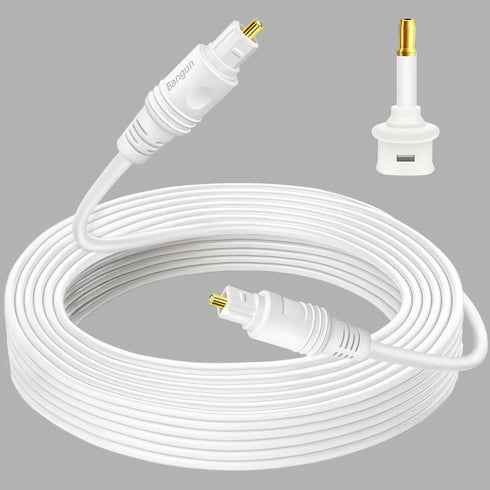 60 feet White Optical Audio Cable, Slim Toslink Digital Fiber Optic Audio
