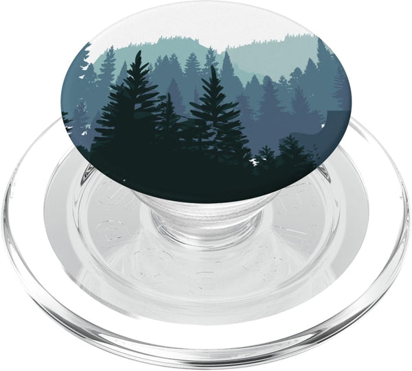 Pine Tree Mountain Scene Teal Forest Pattern PopSockets PopGrip for MagSafe