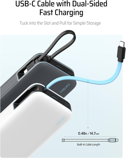 CUKTECH 45W 20000mAh Power Bank, Portable Charger with Built-in USB C Cable for Travel, Fast Charging Battery Pack
