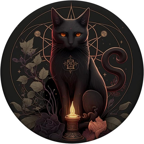 Cute Black Witch Cat Moon Phase PopSockets Standard PopGrip for Tarot Fans