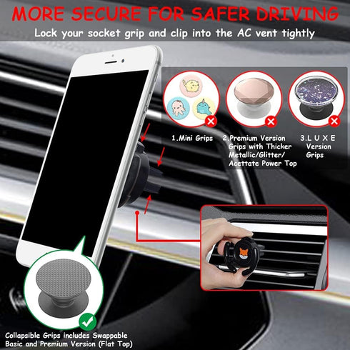 Car Vent Mount Holder 2 Pack, Compatible with Popsocket, Car Mount for Pop Socket Grips with Secure AC Vent Clip