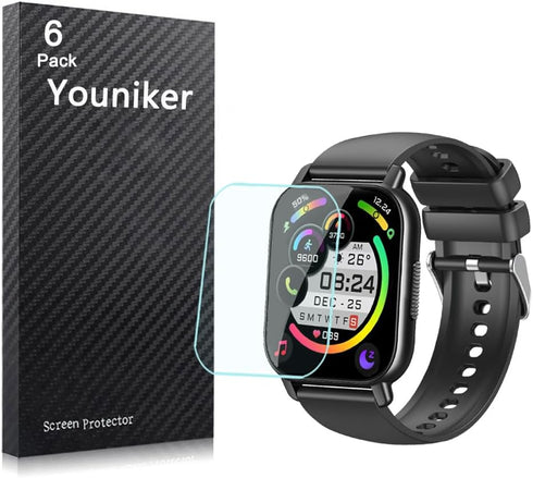 6 Pack Screen Protector Compatible with aycy Y6 1.85” Smart Watch, Crystal Clear HD Anti-Scratch Foils for Hoxe Y6