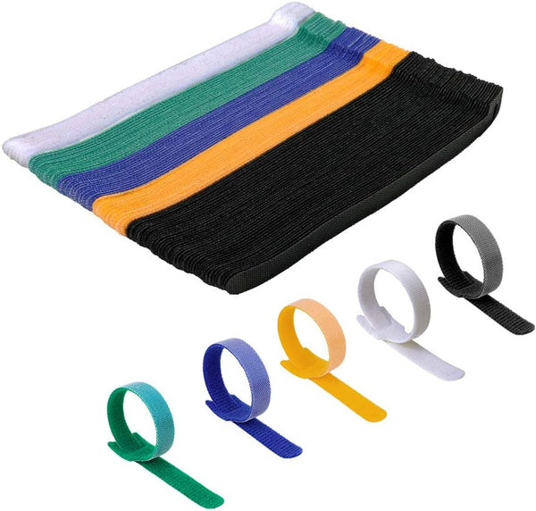 100 PCS 8 x 1/2 Inch Reusable Fastening Color Cable Ties - KOOWIN Adjustable Cord Organization Straps for Home Office.