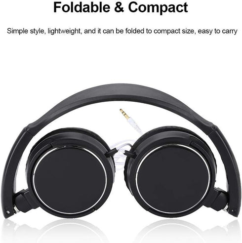 Portable Folding Headset, Wired Stereo Bass Over Head Heaphones, Noise Cancelling Soft Earmuff HiFi Music Headphone Support TF Card