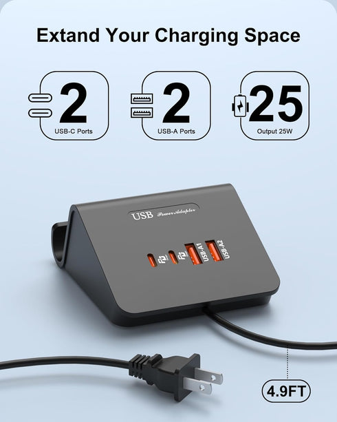 WUKUR USB C Charger Block 25W, Multiple USB Charging Station for iPhone 15/14/13/12, iPad, Samsung Galaxy, Google