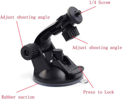 Action Camera Car Suction Cup Mount - Tripod Adapter for GOPRO Hero 6/5/4/3+/3/2/1 and Other Action Cameras