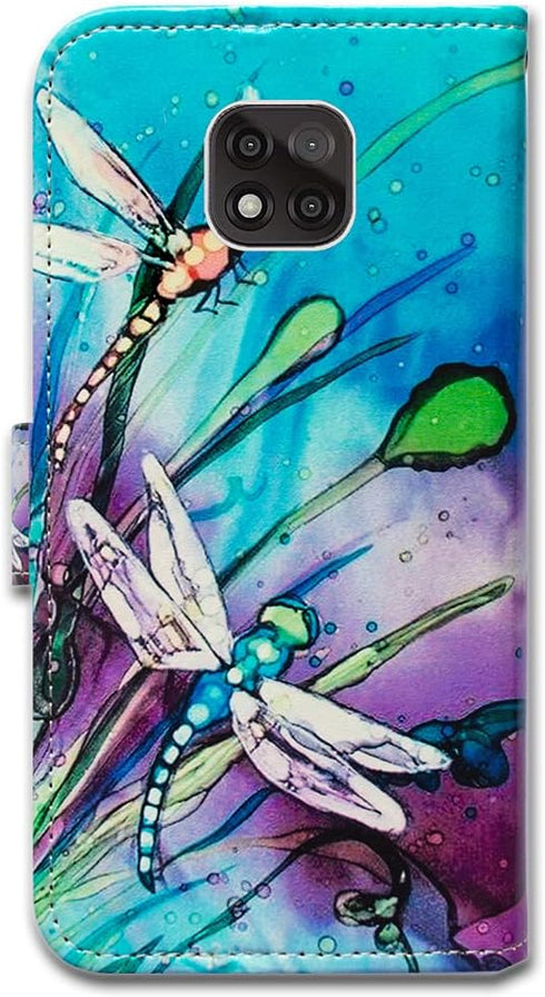 Cute Dragonfly Leather Flip Phone Case for Moto G Power 2021, Wallet Cover with Card Slot Holder Kickstand