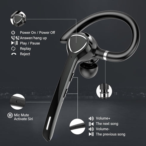 VOTAZIB Headset 8.0/ENC 90H Bluetooth with APTX HD Audio, Wireless Hands-Free Earpiece with CVC Dual Mic, Mute Button